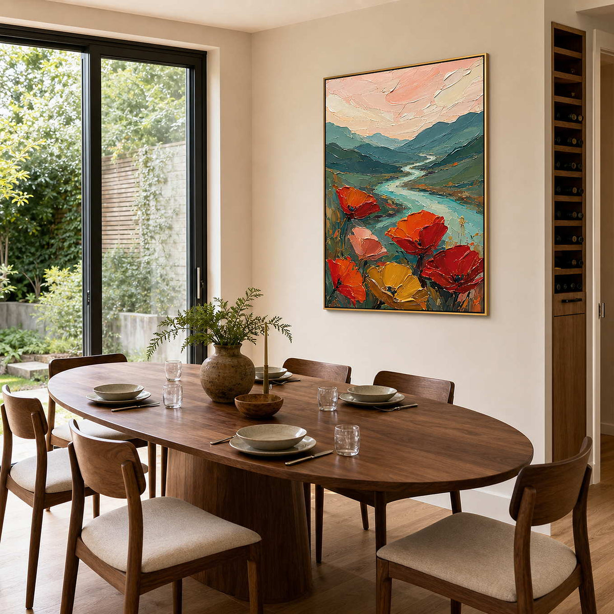 Textured Landscape Wall Art displayed in a refined dining room.
