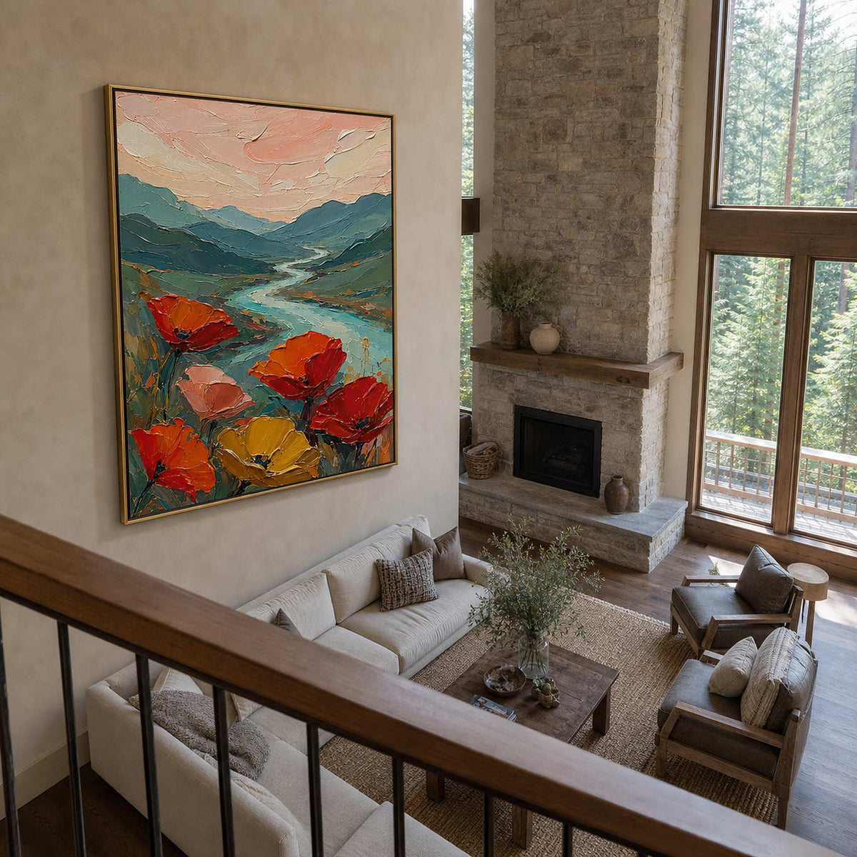 Textured Landscape Wall Art displayed in a refined entryway.