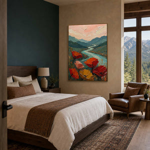 Textured Landscape Wall Art displayed in a refined hospitality lounge.