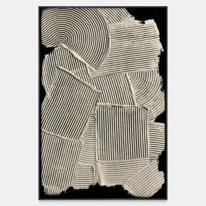 Cream colored raised ridges overlap in straight and curved sections against a vertical black background.
