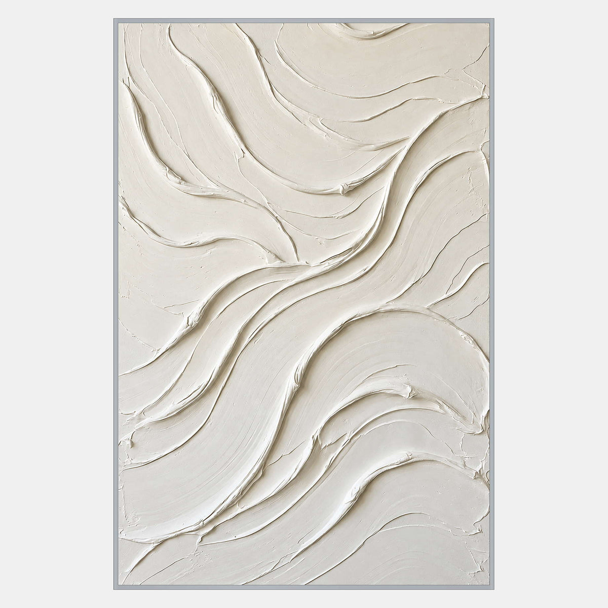 Vertical ivory abstract with broad overlapping curved surfaces, raised edges, and subtle shadows.