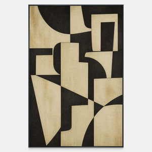 Hand-painted black and warm ivory geometric composition with subtle texture.