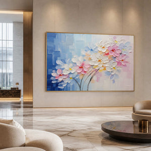 Where Blue Meets the First Bloom in a gold-framed hotel lobby