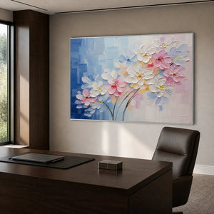 Where Blue Meets the First Bloom in a silver-framed office