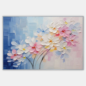 Where Blue Meets the First Bloom textured floral wall art