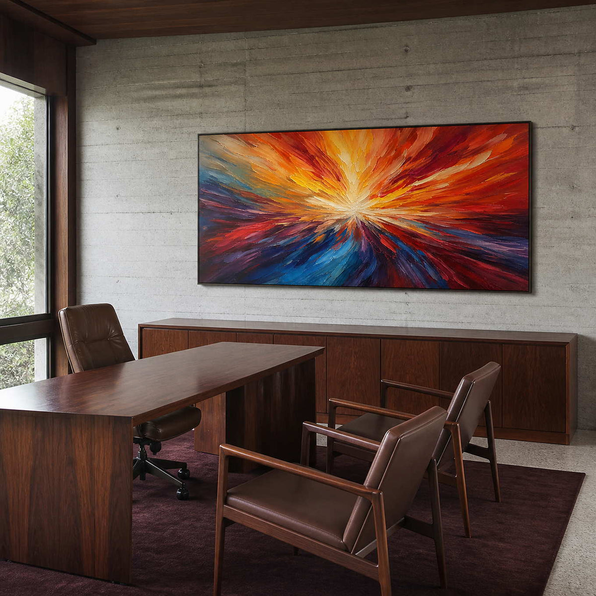 Textured abstract wall art displayed in a São Paulo office.