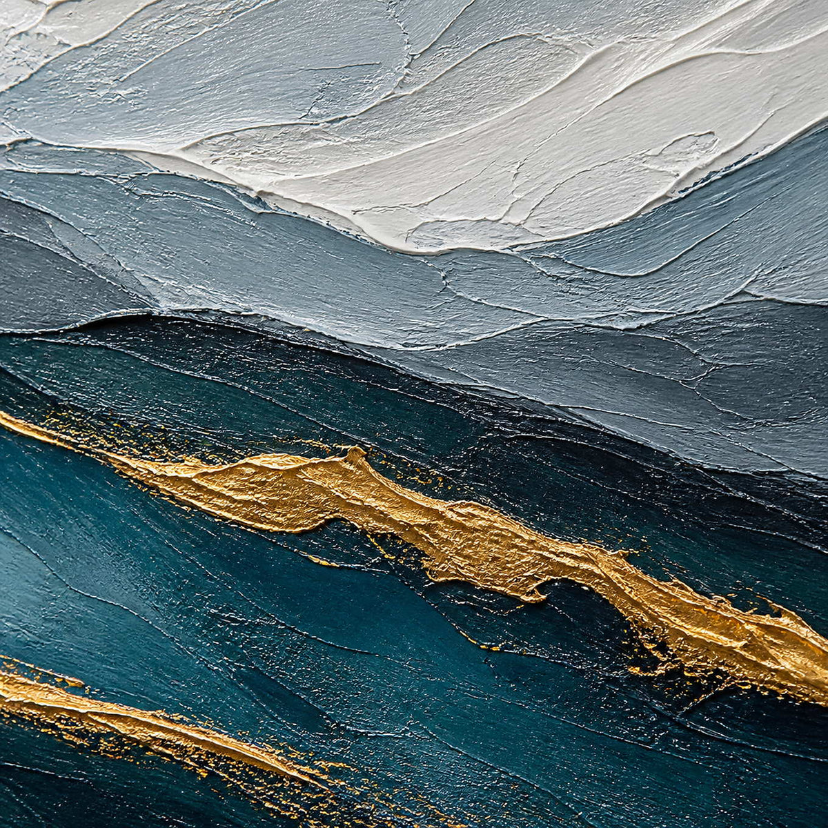 Close-up of raised mountain texture and hand-painted metallic gold accents.
