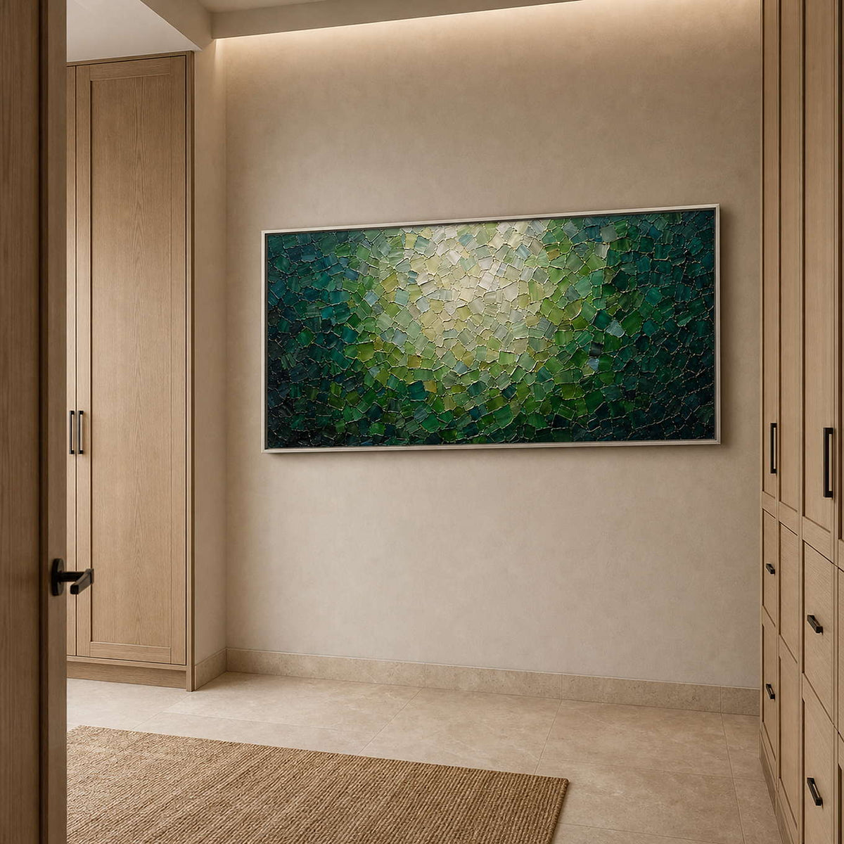 Textured Abstract Wall Art displayed in a refined bathroom.