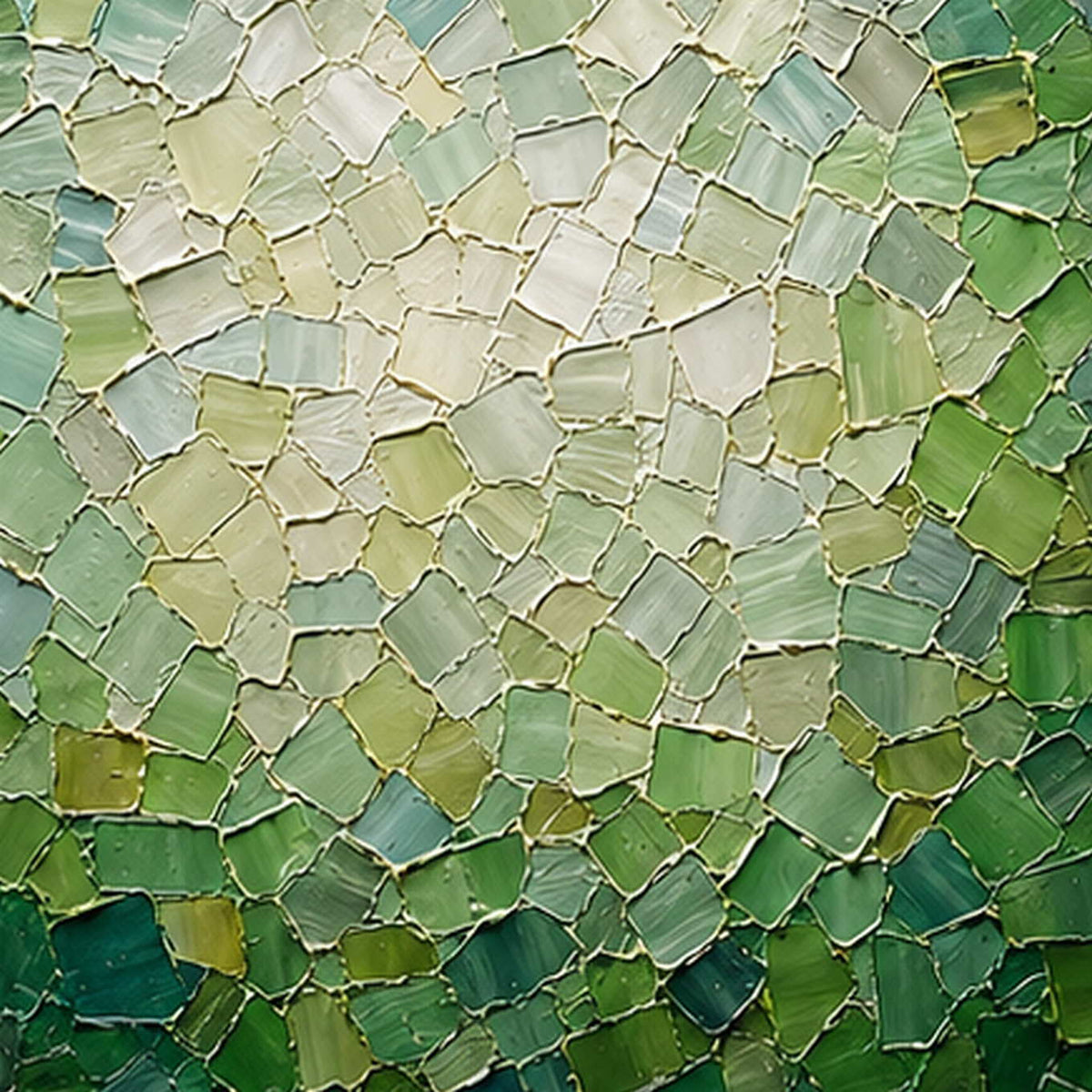 Close-up of raised hand-painted texture in green, neutral, and beige & cream.
