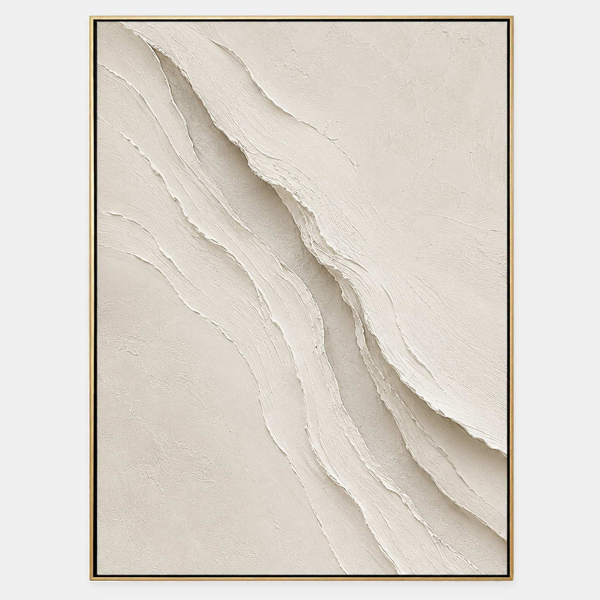 Hand-painted ivory abstract wall art with layered cream palette-knife relief.