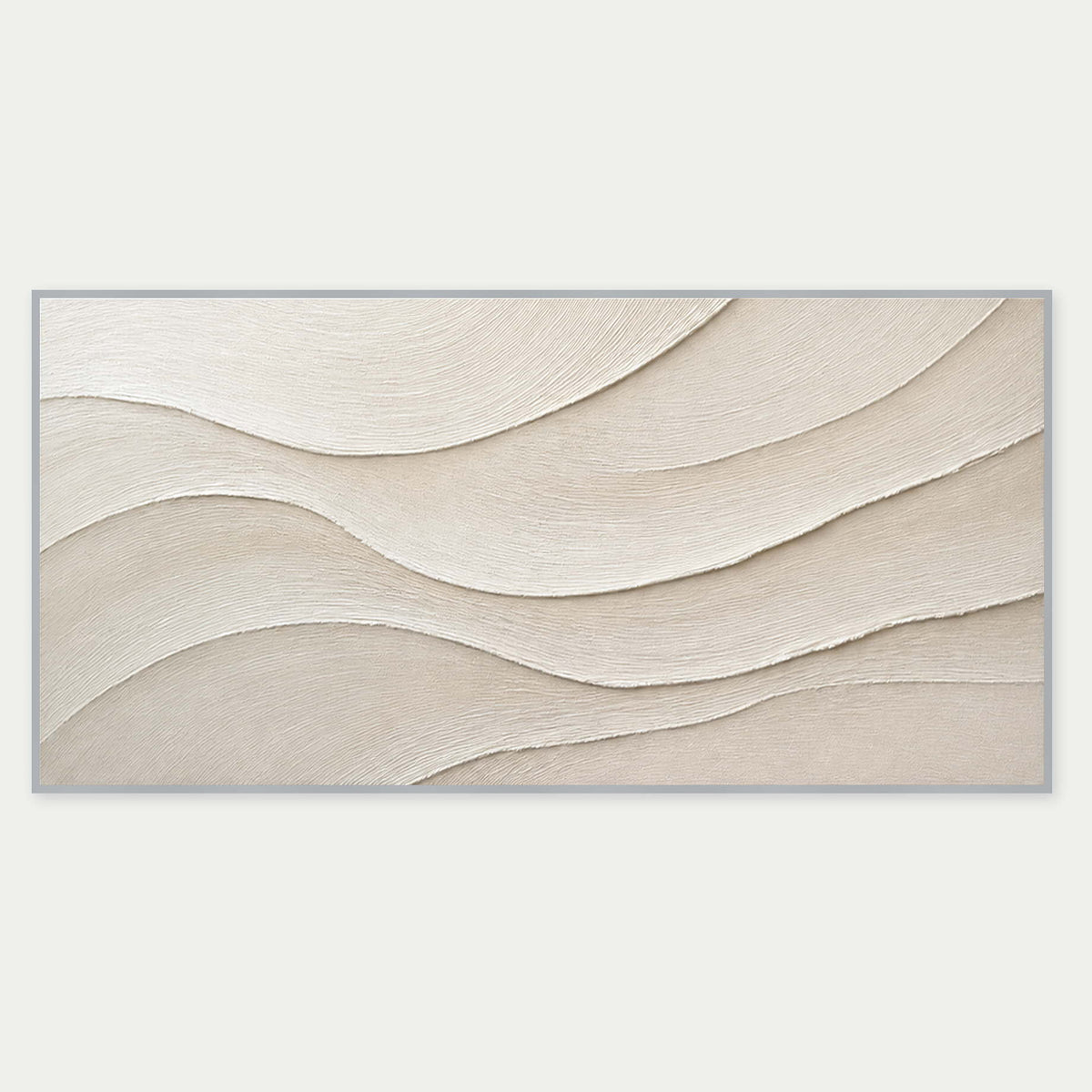 Layered ivory and warm beige relief flowing in quiet panoramic waves.