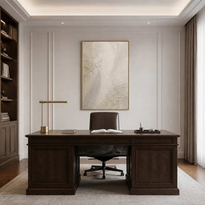 Neutral minimalist textured wall art displayed in a modern private office.