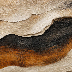 Close-up of raised hand-painted texture in cream, black, and burnt sienna.