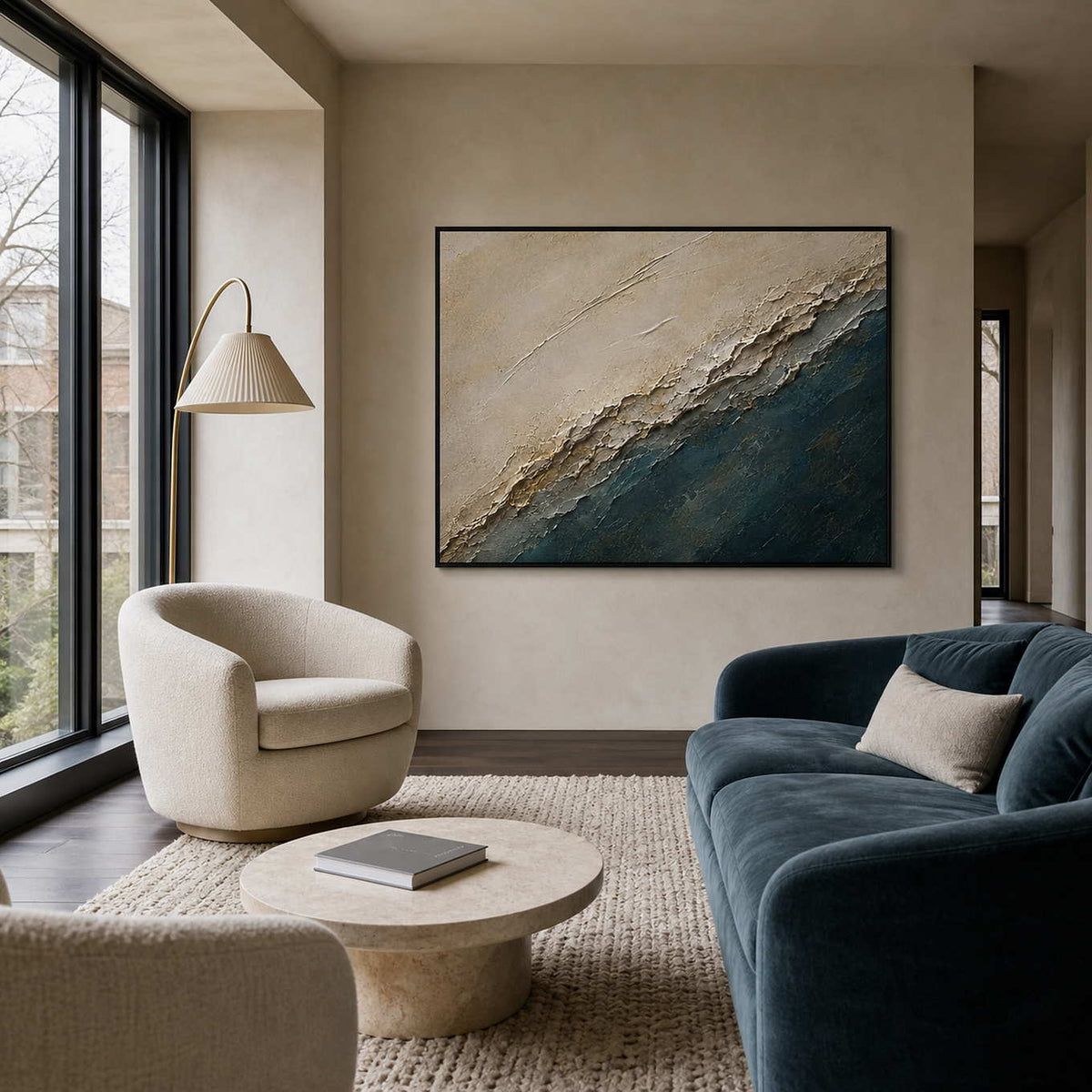 Textured Coastal Wall Art displayed in a refined living room.