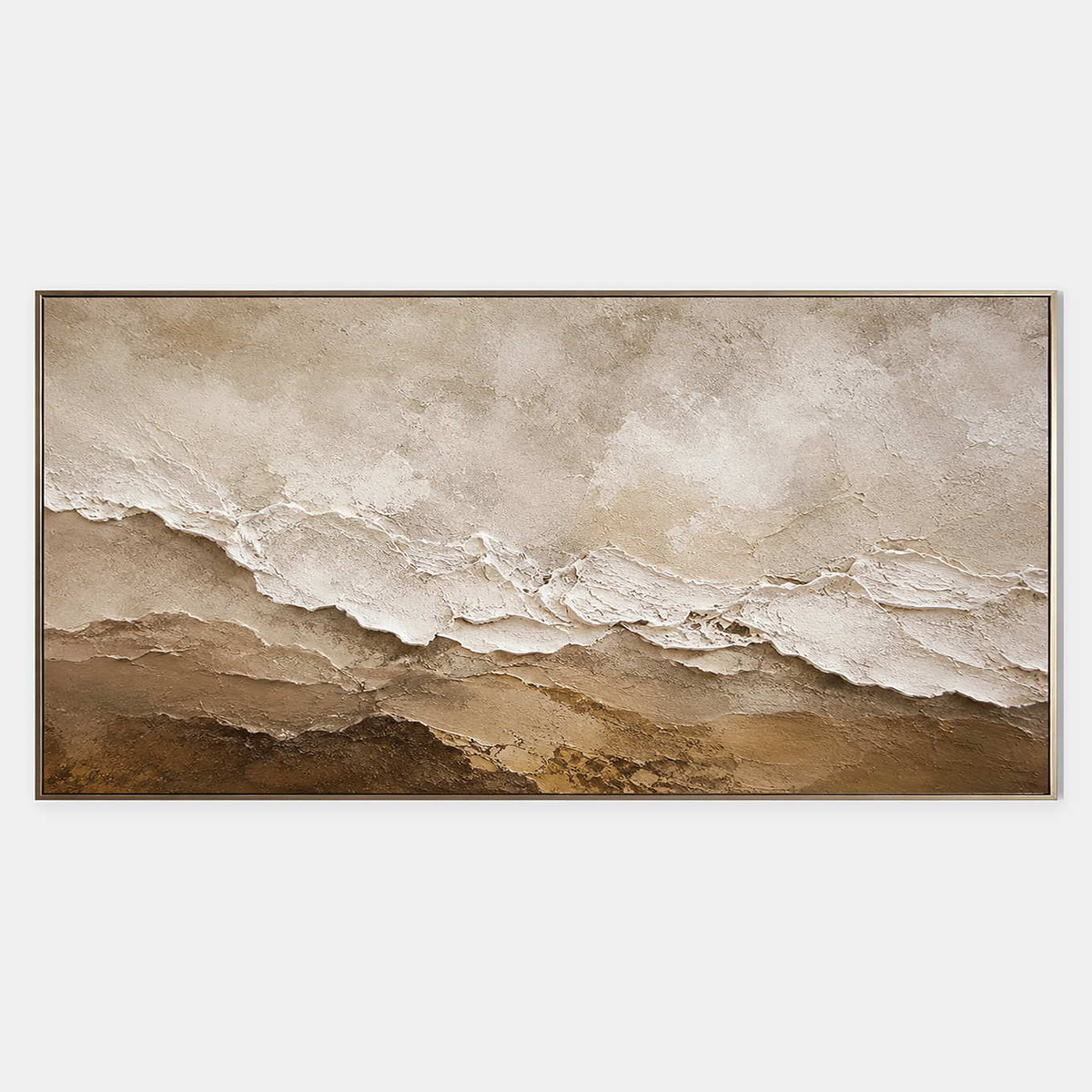 Hand-painted ivory, beige, and brown textured abstract canvas.