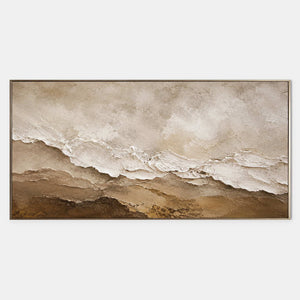 Hand-painted ivory, beige, and brown textured abstract canvas.