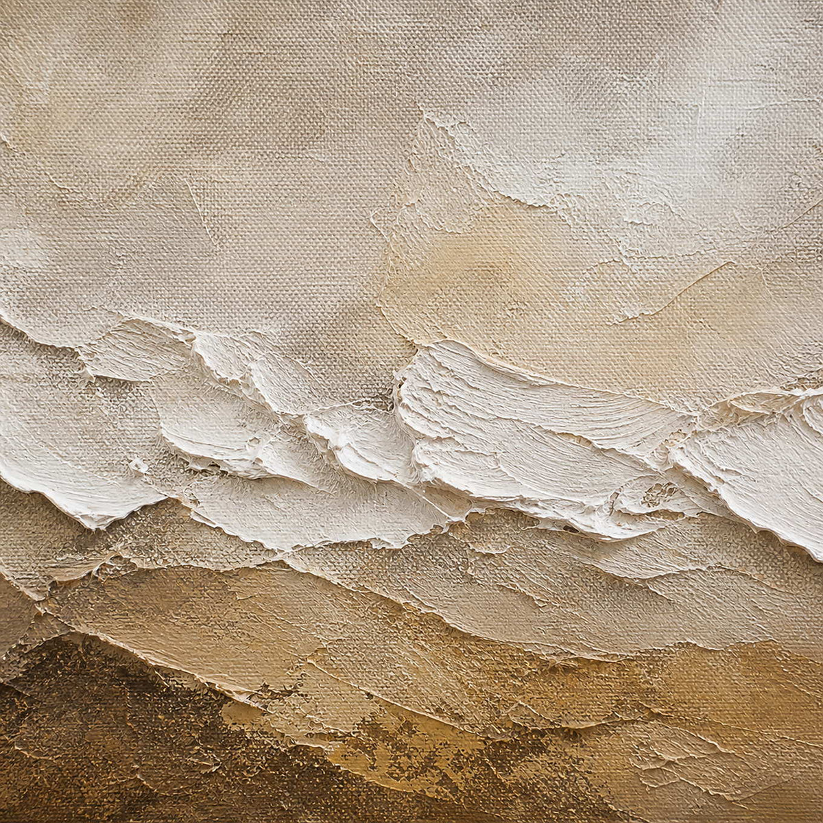 Close-up of layered ivory, sand, taupe, and brown painted relief.