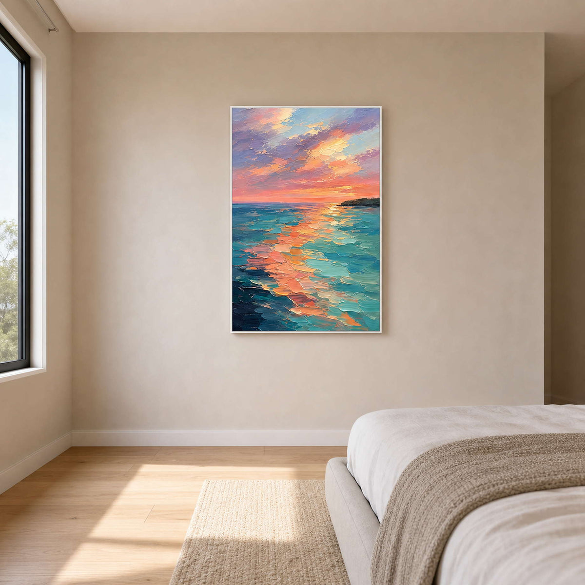 Textured Coastal Wall Art displayed in a refined bedroom.
