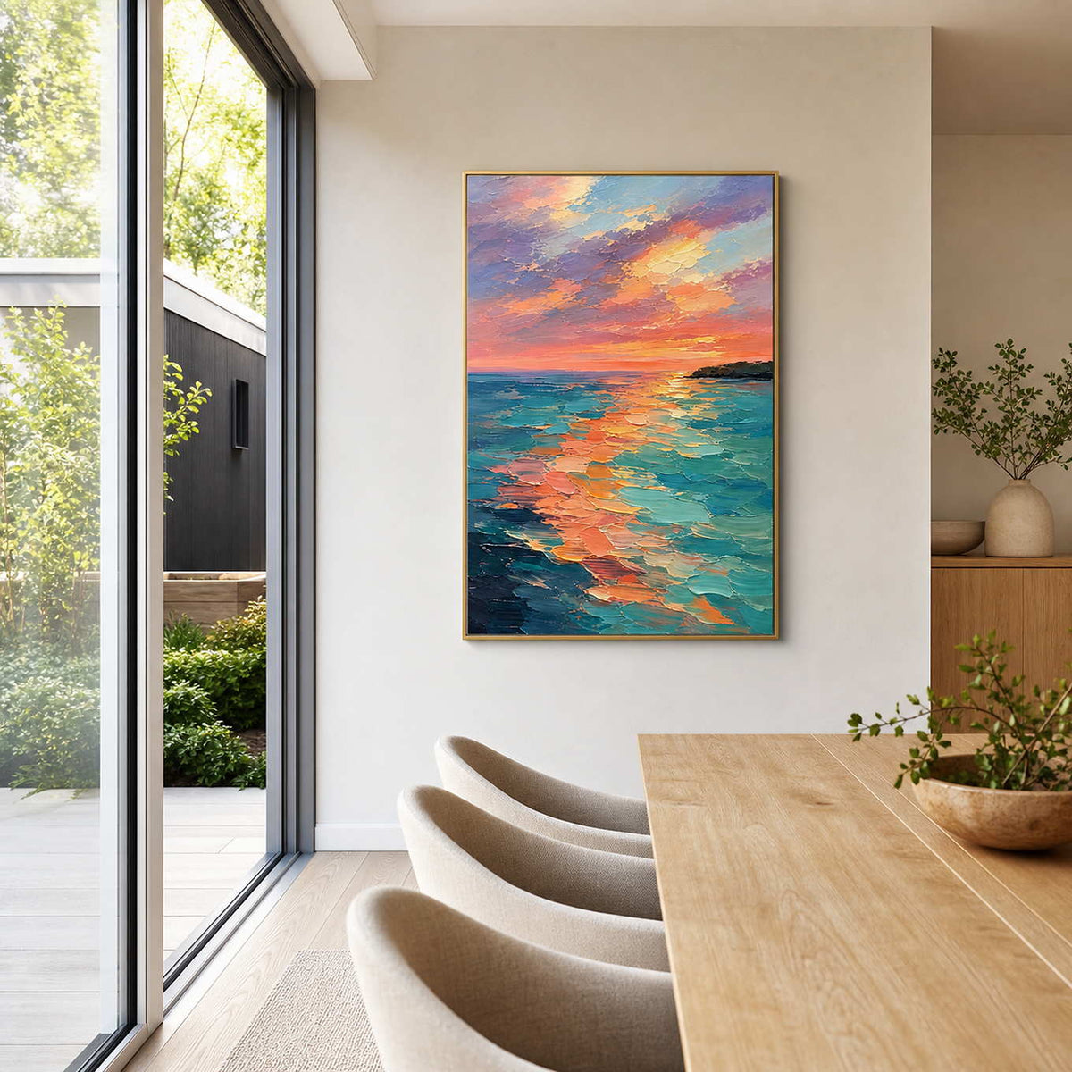 Textured Coastal Wall Art displayed in a refined dining room.