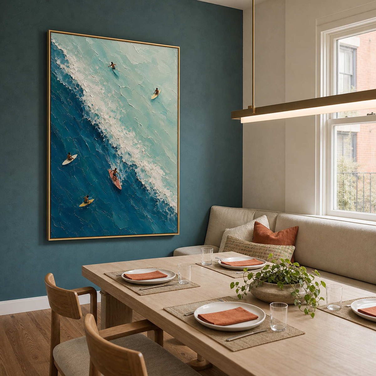 Textured Coastal Wall Art displayed in a refined dining room.