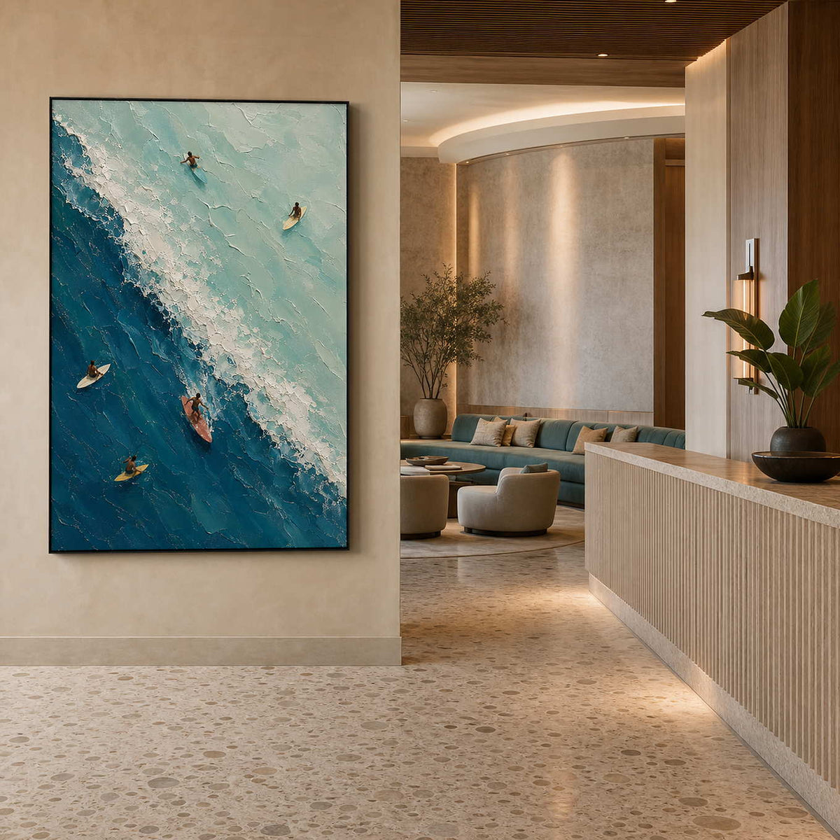 Textured Coastal Wall Art displayed in a refined hospitality.