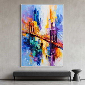 Textured cityscape wall art displayed in an architecture studio reception.