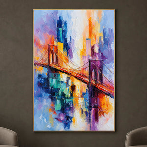 Textured cityscape wall art displayed in a refined executive lounge.