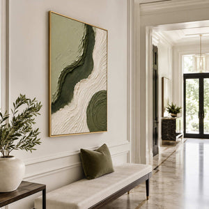 Hand-painted textured abstract canvas for hospitality interiors.