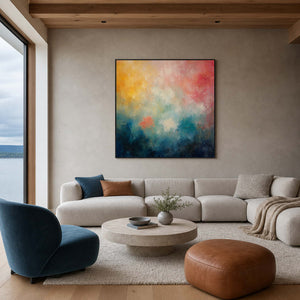 Atmospheric abstract wall art displayed in a Vancouver waterfront living room.