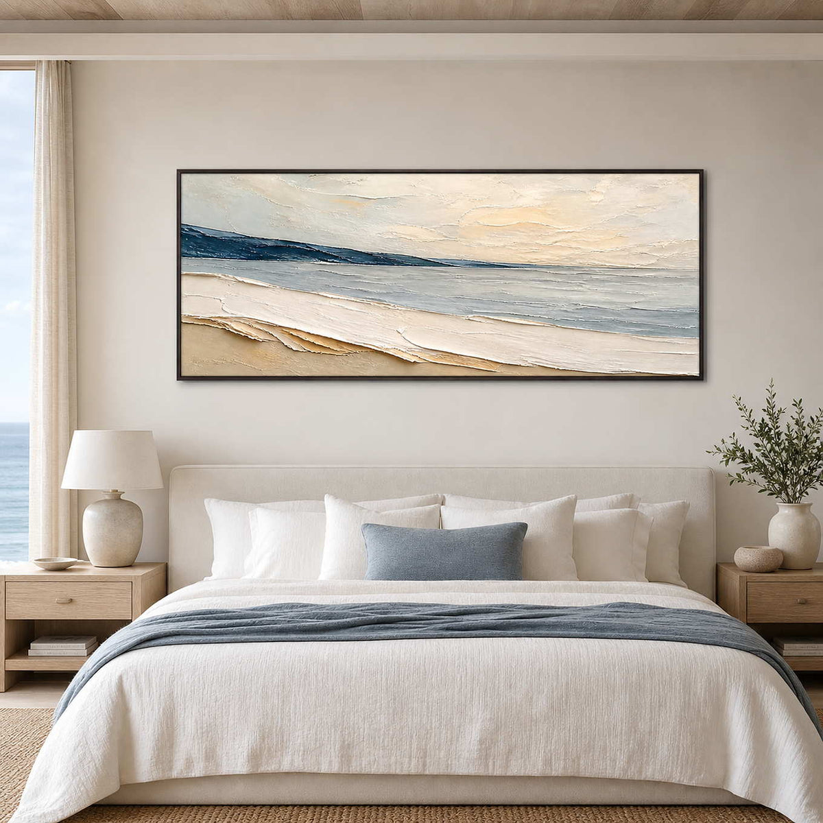 Textured Coastal Wall Art displayed in a refined bedroom.