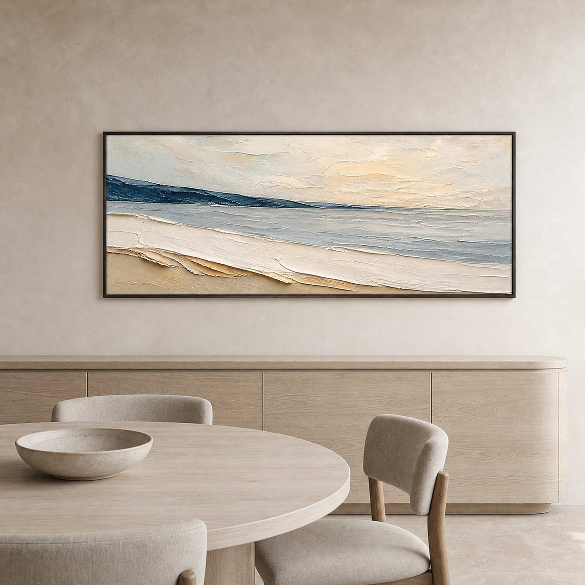 Textured Coastal Wall Art displayed in a refined dining room.