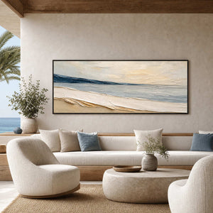 Textured Coastal Wall Art displayed in a refined hospitality lounge.