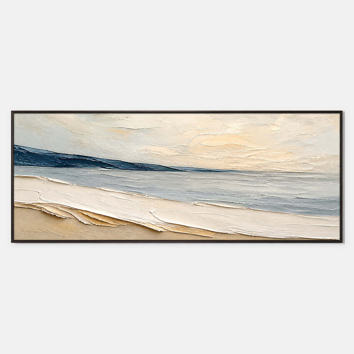Hand-painted textured coastal wall art with blue, white, and neutral tones.
