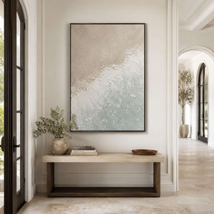 Textured coastal wall art in a modern interior.