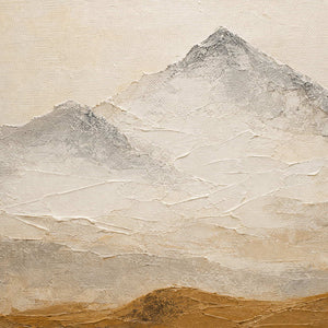 Close-up of raised ivory, taupe, ochre, and charcoal mountain texture.