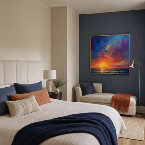Textured Seascape Wall Art displayed in a refined bedroom.