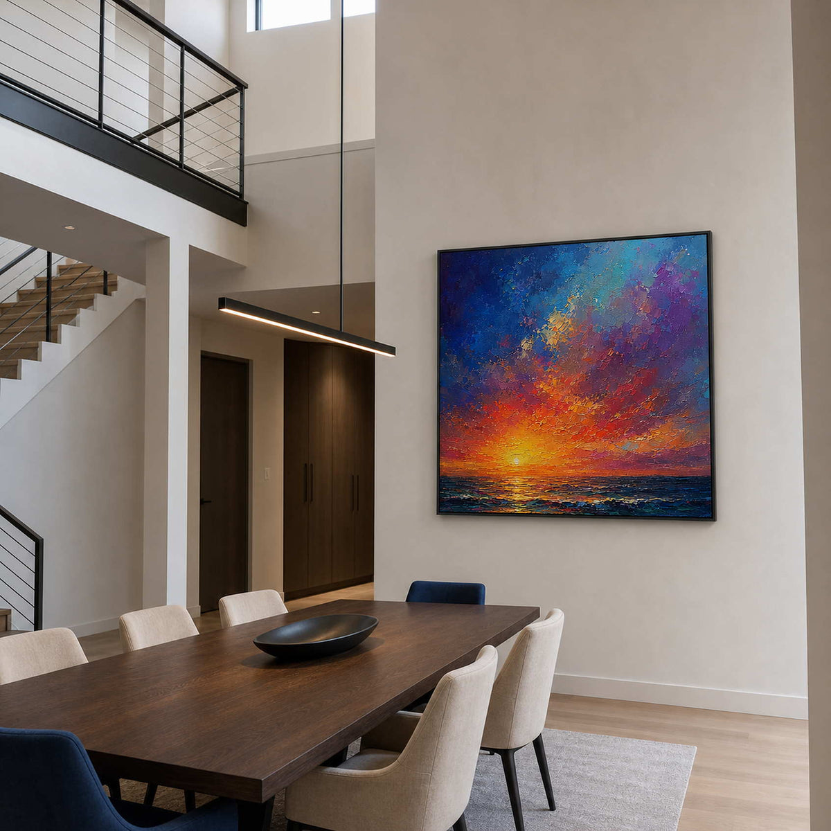 Textured Seascape Wall Art displayed in a refined dining room.