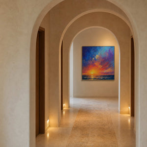 Textured Seascape Wall Art displayed in a refined entryway.