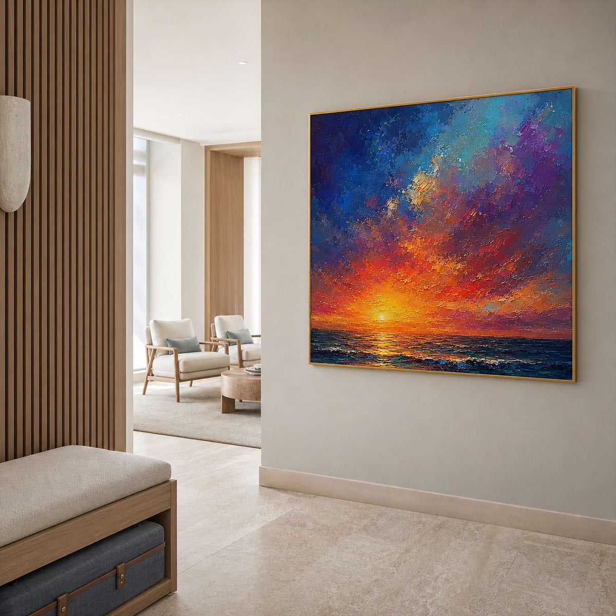 Textured Seascape Wall Art displayed in a refined hospitality.