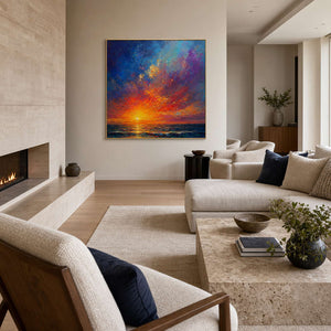 Textured Seascape Wall Art displayed in a refined living room.