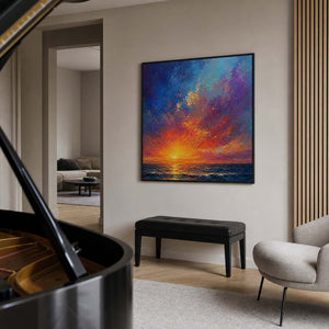 Textured Seascape Wall Art displayed in a refined music room.