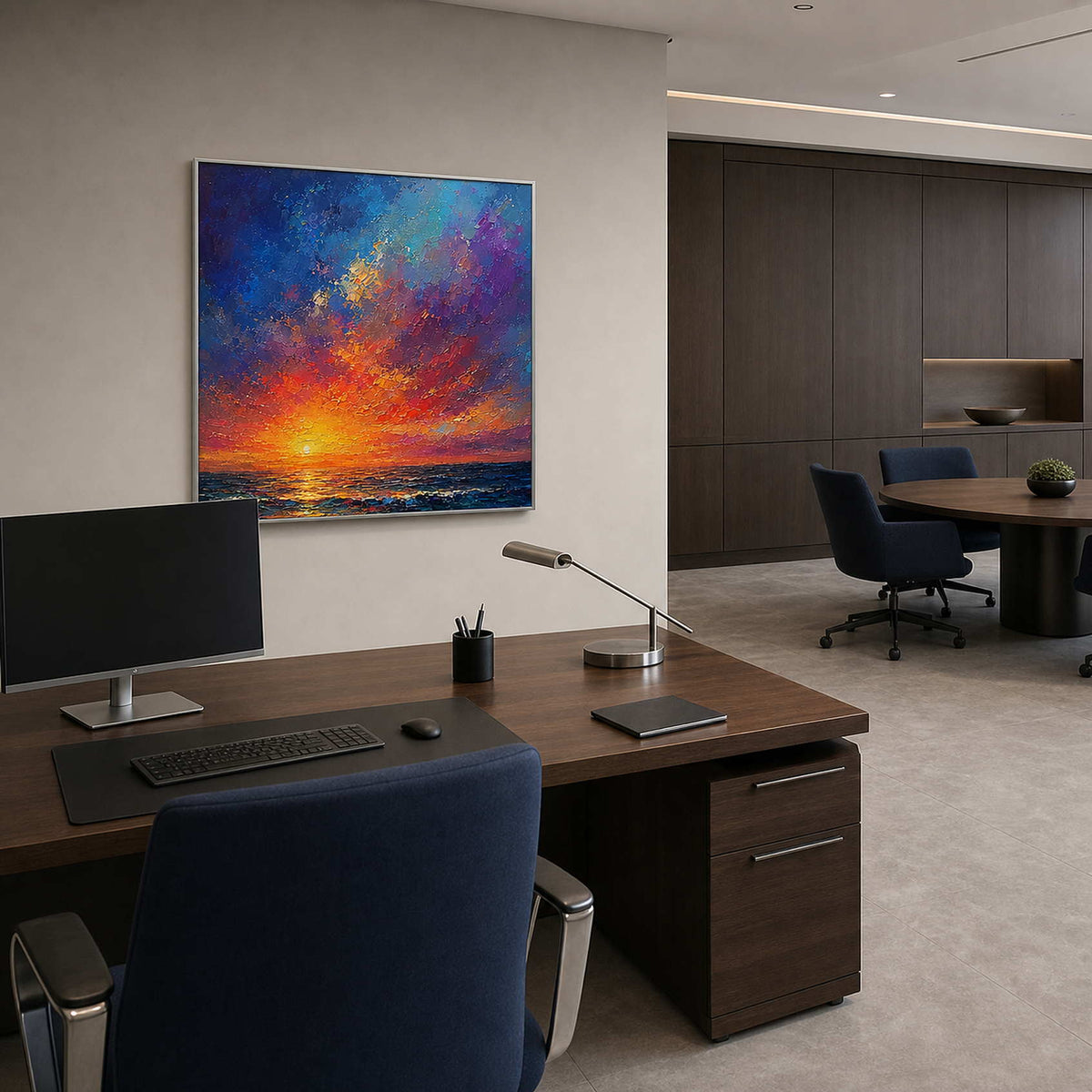 Textured Seascape Wall Art displayed in a refined office.