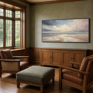 Textured coastal wall art in a Hampshire garden living room.