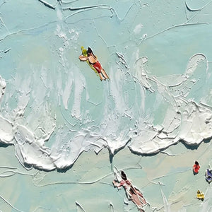 Close-up of raised ivory waves and sea-glass palette-knife texture.