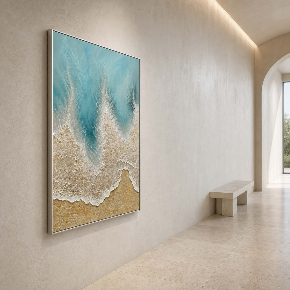 Textured Coastal Wall Art displayed in a refined entryway.