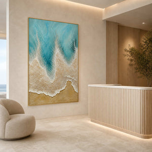 Textured Coastal Wall Art displayed in a refined spa reception.