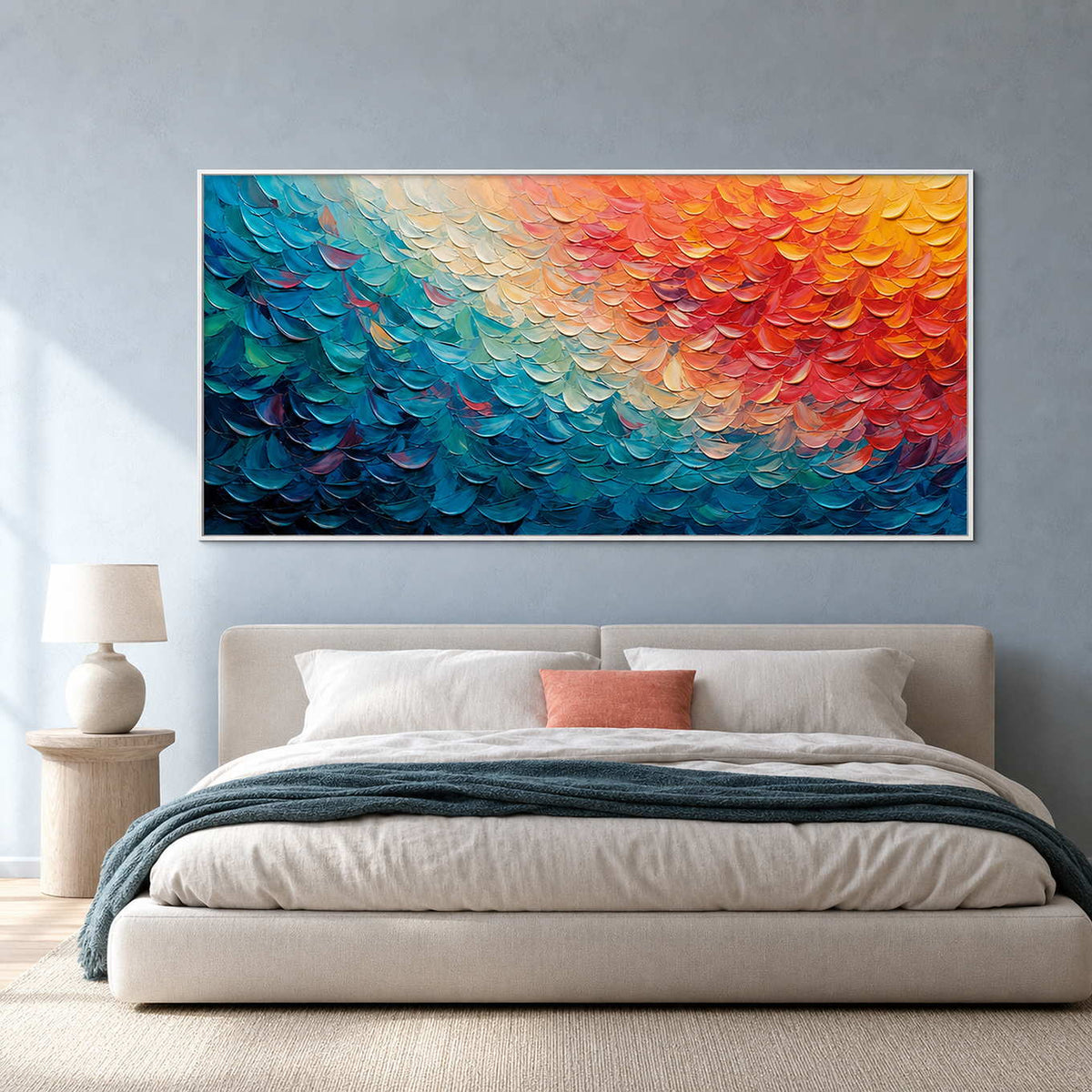 Textured Abstract Wall Art displayed in a refined bedroom.