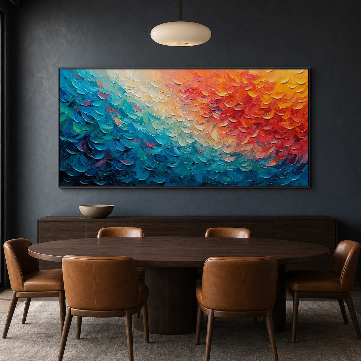 Textured Abstract Wall Art displayed in a refined dining room.