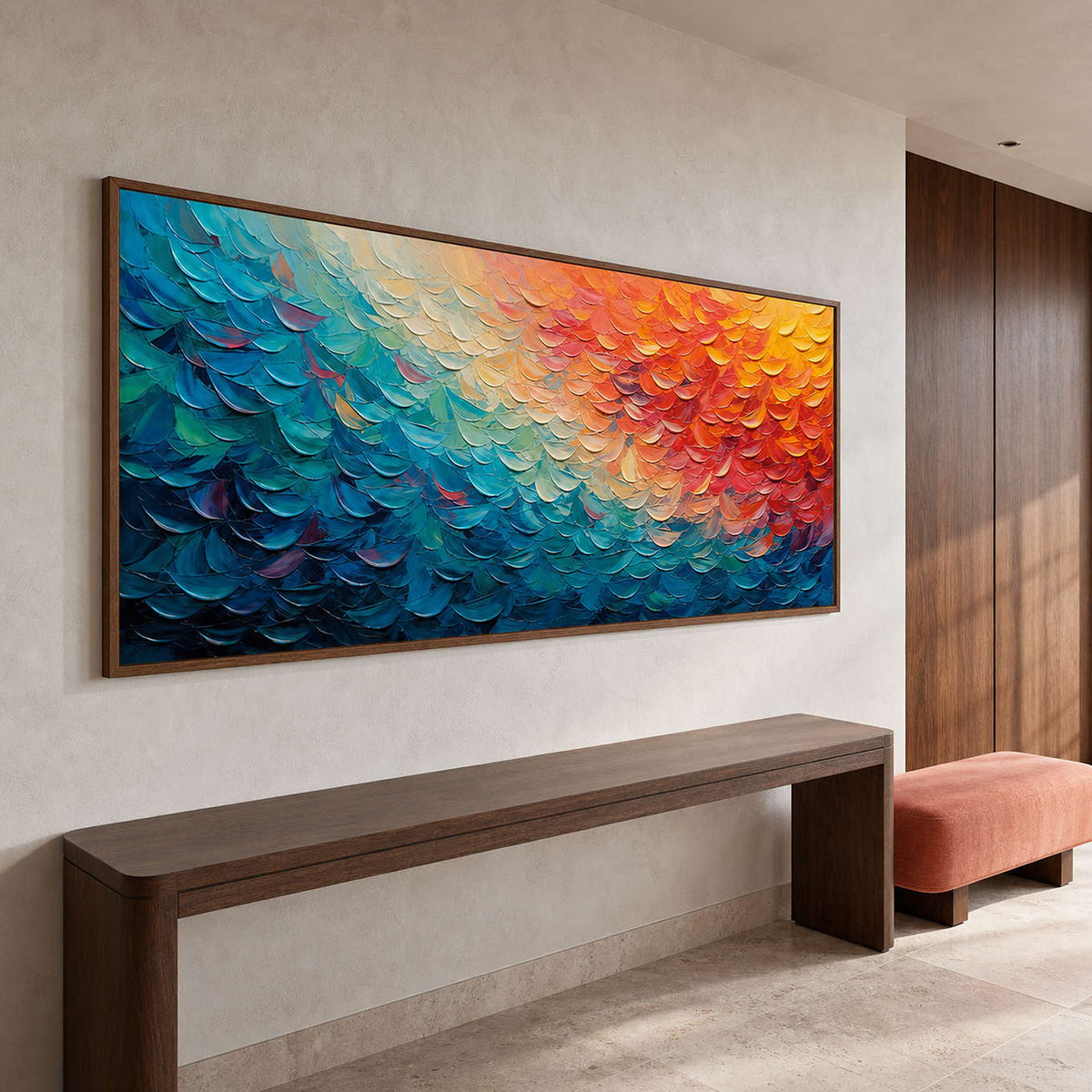 Textured Abstract Wall Art displayed in a refined entryway.