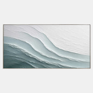 Wide sea glass blue and white textured coastal artwork